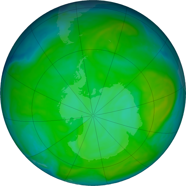 Antarctic ozone map for 09 December 2016